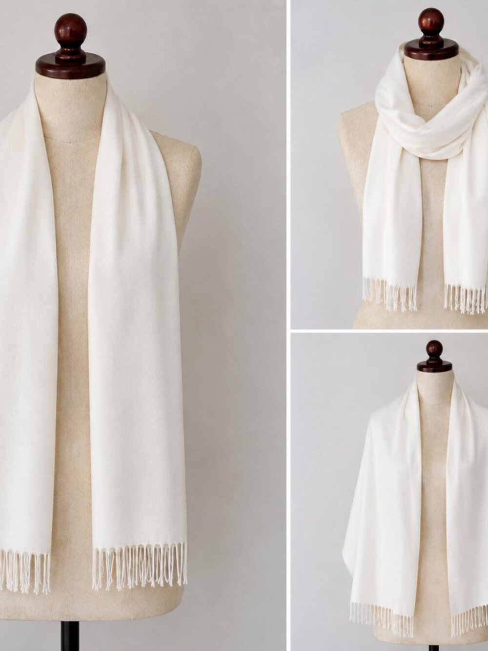 PASHMINA 100% CASHMERE Shawl Scarf Wrap – Ivory/White